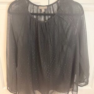 Point Sur Black Sheer Beaded Long-Sleeve Blouse